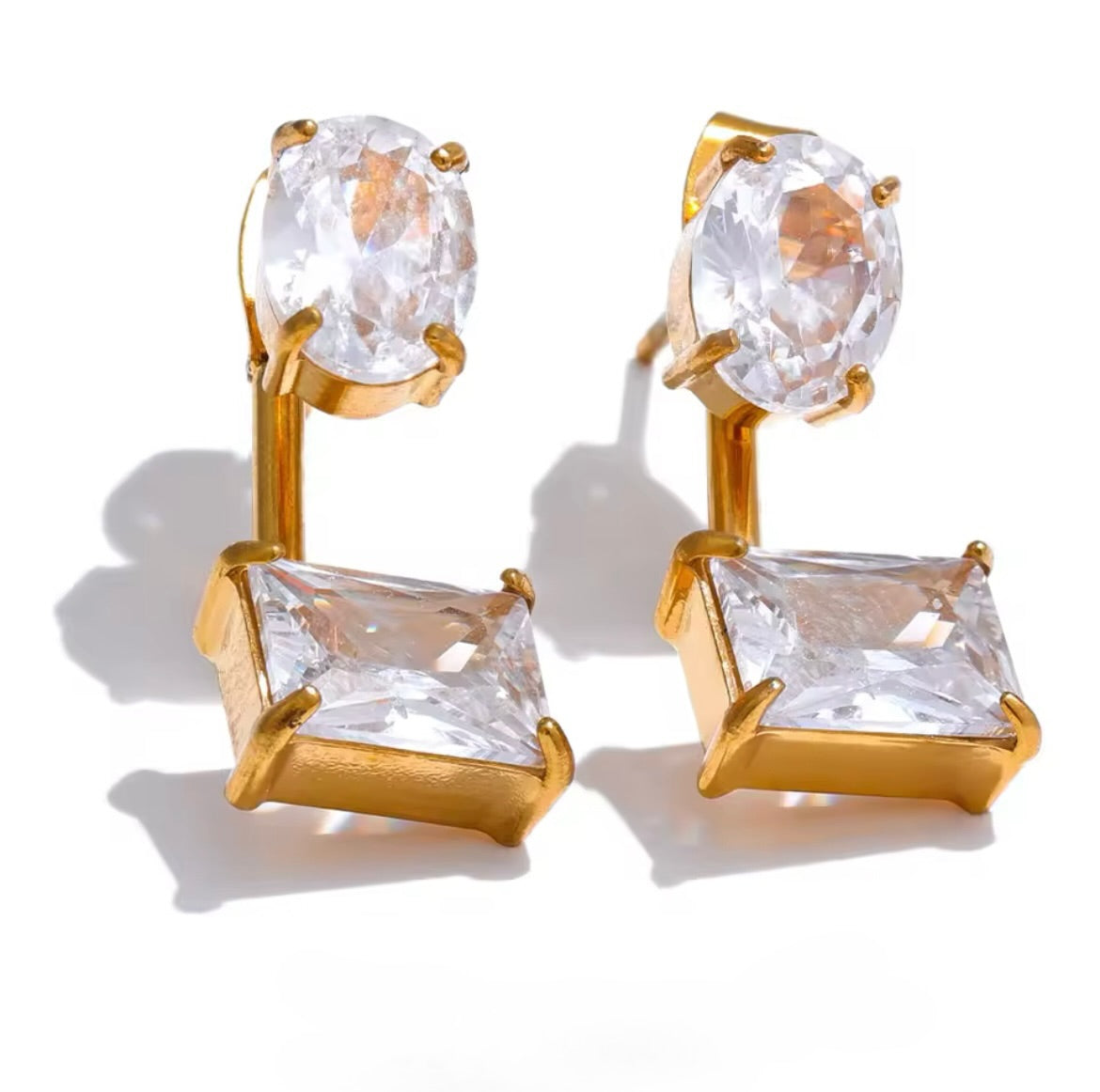 OPPULENCE Gold Plated Square Cut Earrings|Cubic Zirconia Square Cut Drop Earrings Rectangle Cushion Cut Earrings|Gold Stainless Steel Earrings