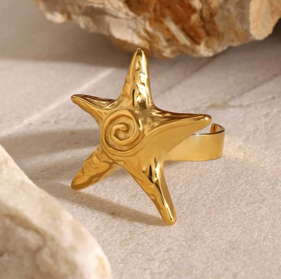 STARFISH Gold Ring 18k Gold PVD Plated Stainless Steel| Summer Jewellery| Ocean Inspired Vintage Ring|Adjustable Ring|Starfish Ring Gold|Gifts