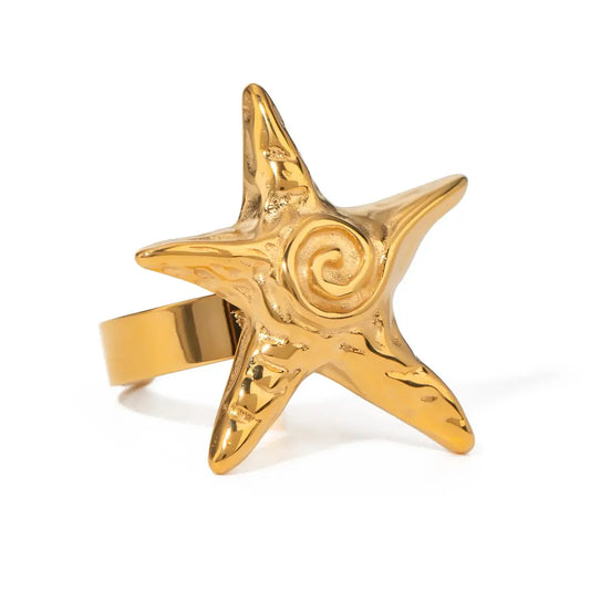 STARFISH Gold Ring 18k Gold PVD Plated Stainless Steel| Summer Jewellery| Ocean Inspired Vintage Ring|Adjustable Ring|Starfish Ring Gold|Gifts