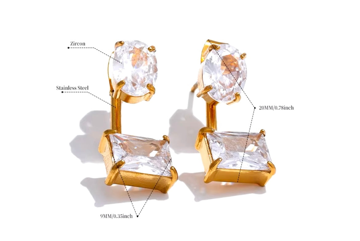 OPPULENCE Gold Plated Square Cut Earrings|Cubic Zirconia Square Cut Drop Earrings Rectangle Cushion Cut Earrings|Gold Stainless Steel Earrings