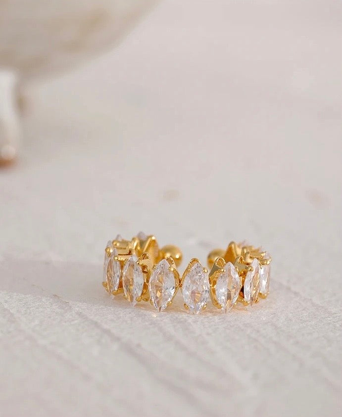 ROYALTY|Cubic Zirconia Baguette Ring| Gold Plated Stainless Steel Ring| Adjustable Crystal Ring| Rings For Women|Rhinestone Crystal Ring|Baguette Ring Silver