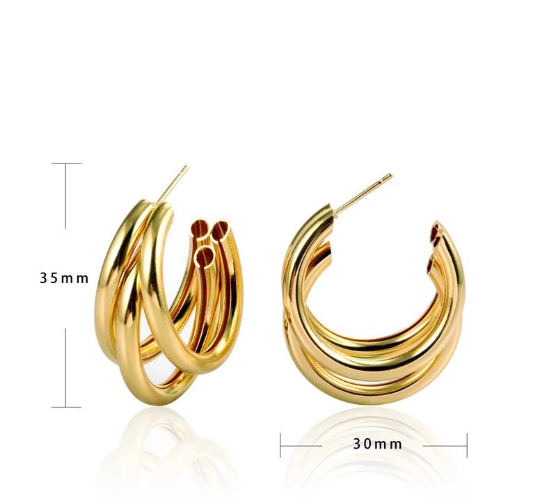 TROIS|Gold Hoop Earrings Thick|Triple Hoop Earrings|Elegant Jewellery for Women| Gifts For Her